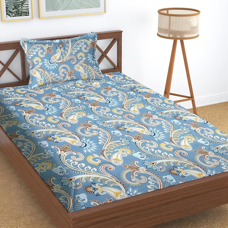 STARNSTYLE Premium 160 TC Egyptian Cotton Bedsheet for Single Bed with 1 Pillow Cover - Soft, Breathable, Wrinkle Free in Royal Sky - Image 1